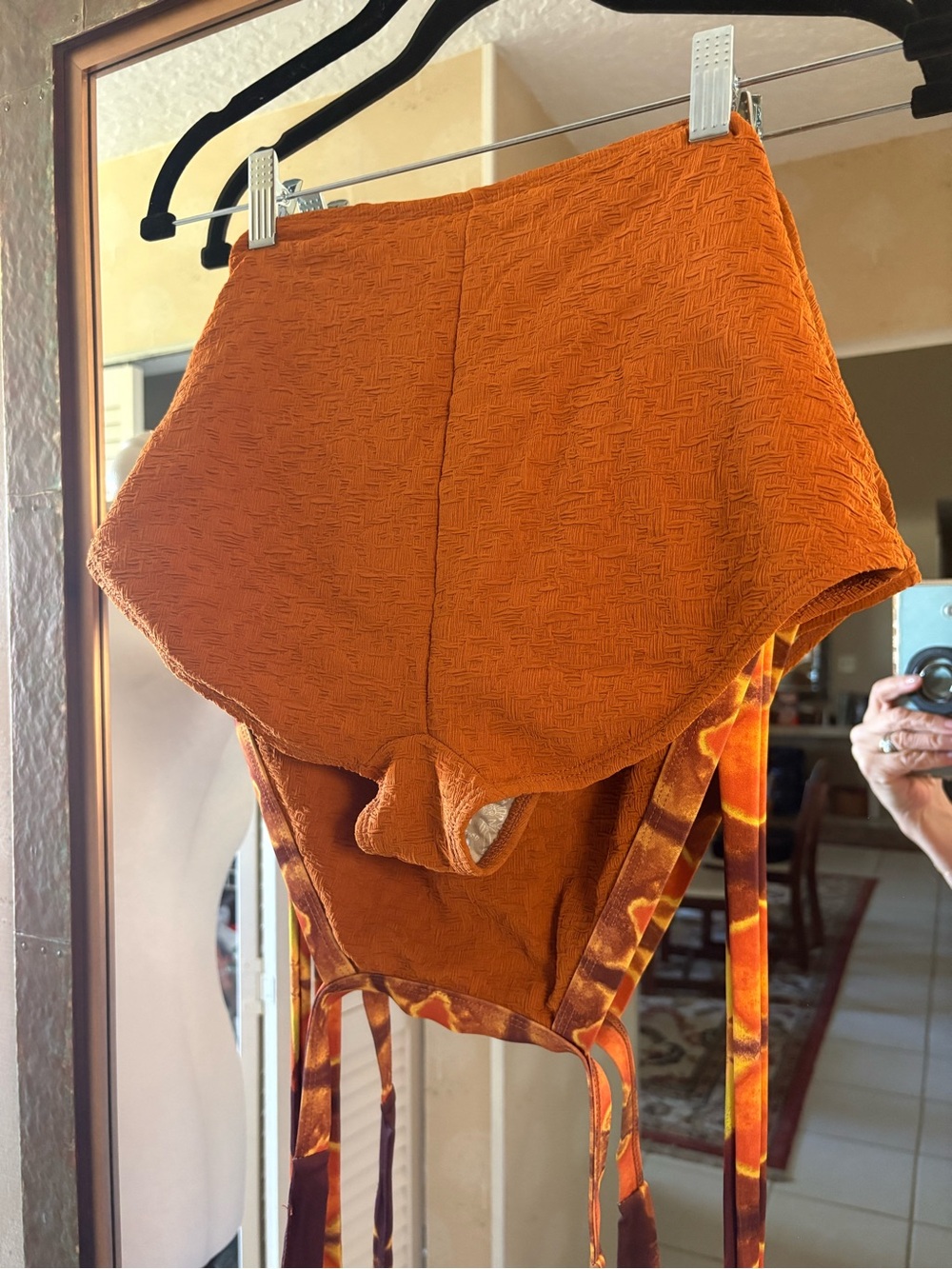 Free People Rust Orange Textured Halter One-Piece Swimsuit with Sash - Picture 7 of 11
